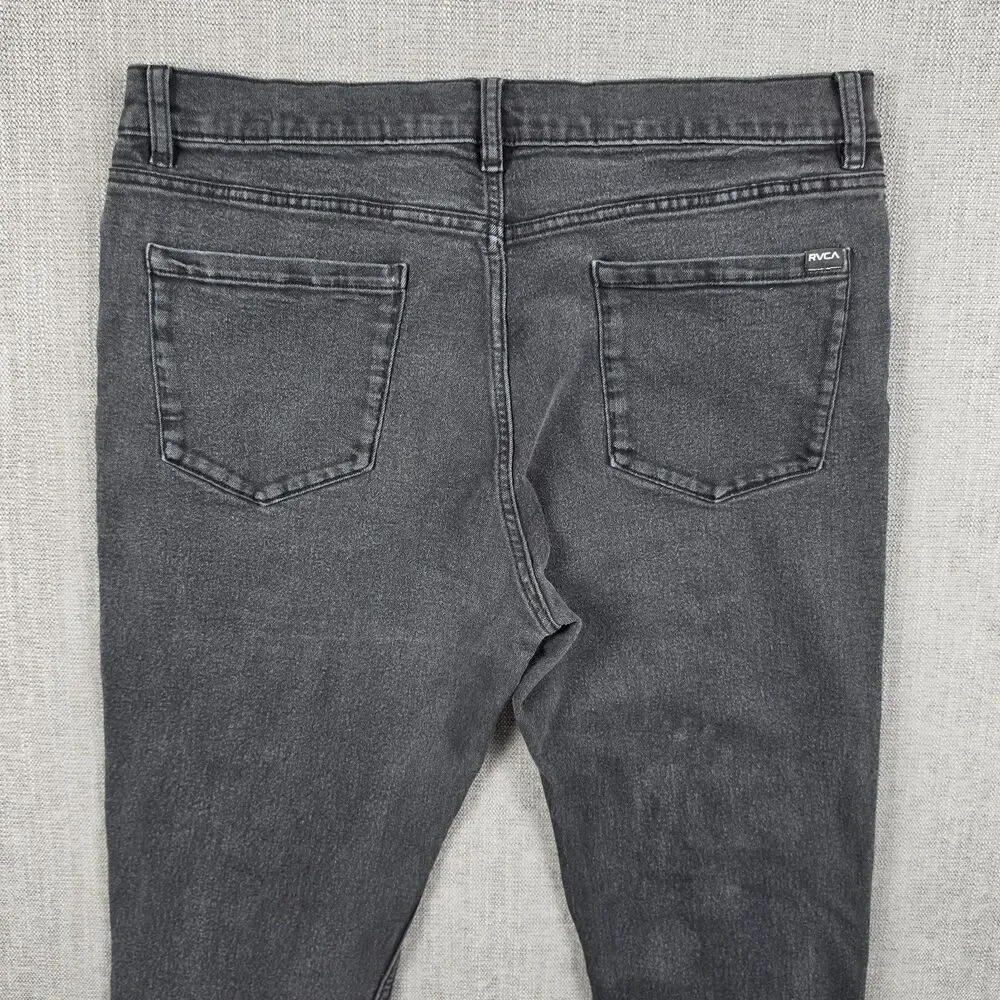 RVCA Mens Jeans 38 Black Denim Pants Slim Straight Stretch Skate Grunge 2000s
